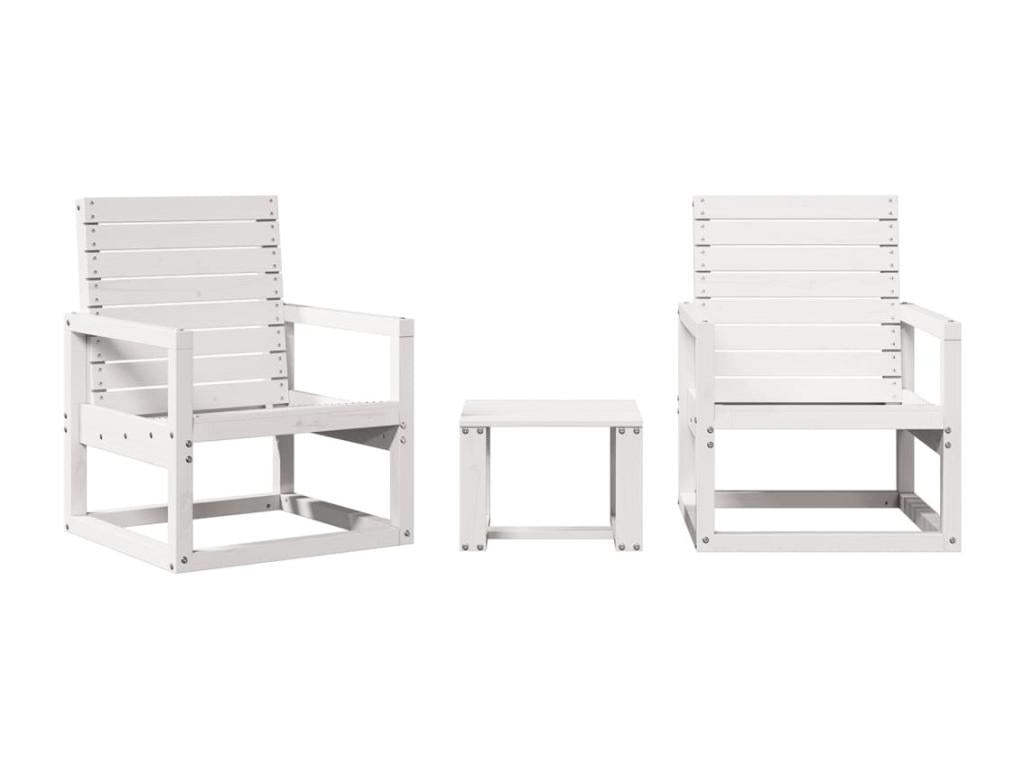 3-piece white solid pine wood garden furniture set