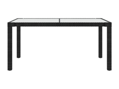 Garden table 150x90x75cm Tempered glass and woven resin Black