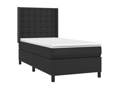 Upholstered bed base with mattress and LED lighting, black, 90x190 cm, faux leather