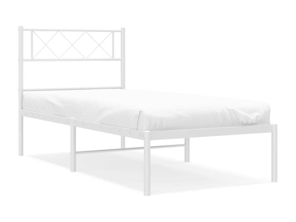 Metal bed frame without mattress, with white headboard, 90x190cm