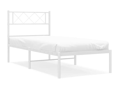 Metal bed frame without mattress, with white headboard, 90x190cm