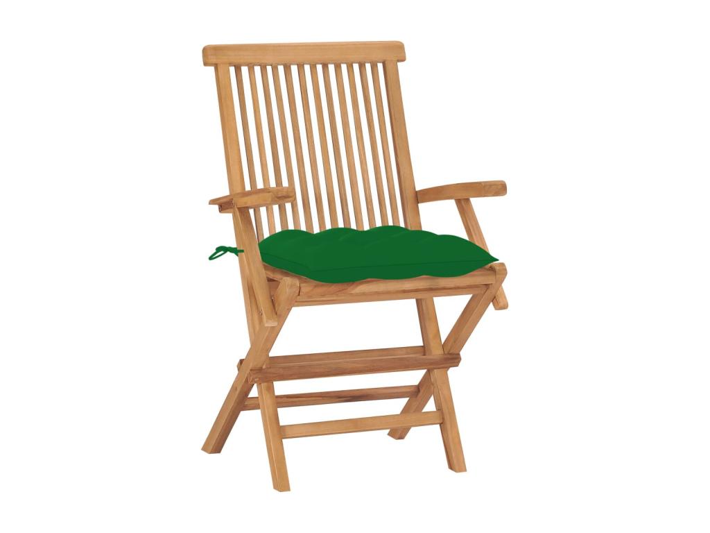 Garden chairs with green cushions, set of 2, solid teak wood