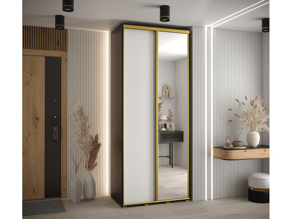 Homzora 3 Sliding Door Wardrobe 235.2/110/45 2 Doors Black/White/Gold