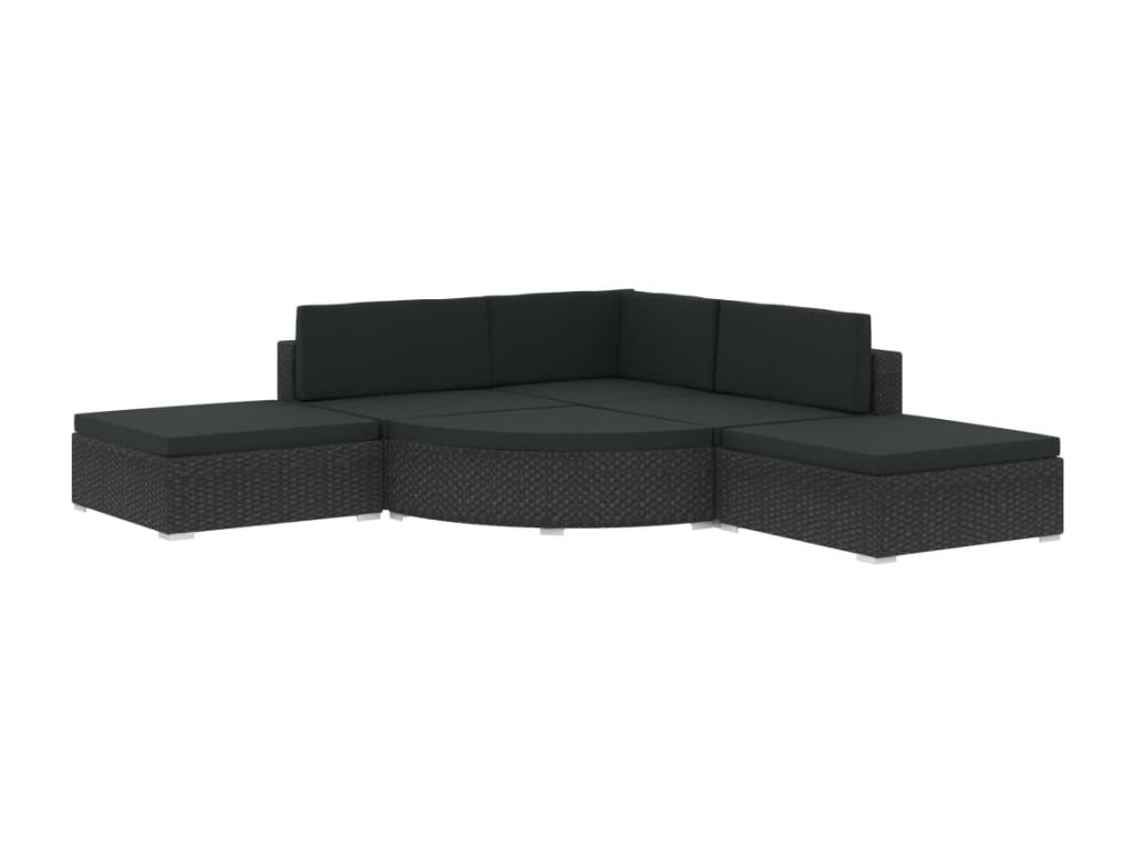 6-piece garden furniture set with cushions, black woven resin