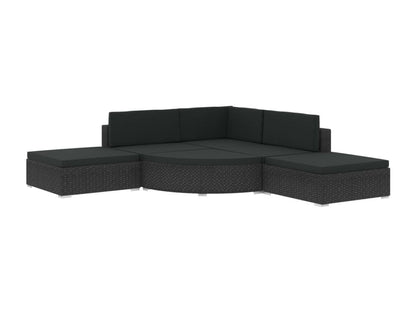 6-piece garden furniture set with cushions, black woven resin