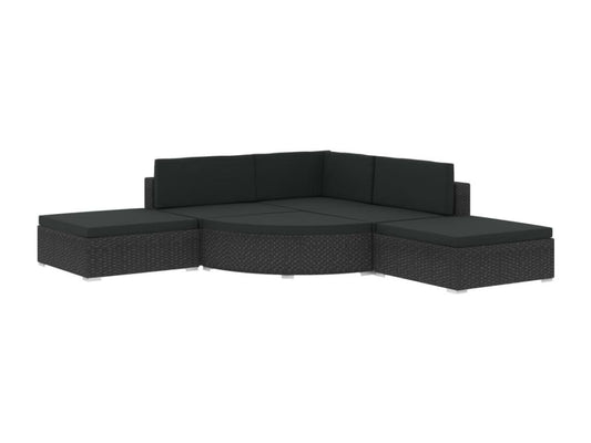 6-piece garden furniture set with cushions, black woven resin