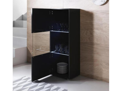 Homzora V3 Black Display Cabinet for Living Room/Dining Room with LED Lighting, 40x29x128cm