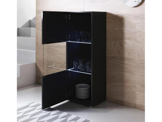 Homzora V3 Black Display Cabinet for Living Room/Dining Room with LED Lighting, 40x29x128cm