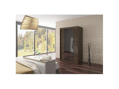 Small bedroom wardrobe with 2 sliding doors, brown, and mirror, Homzora, 120cm