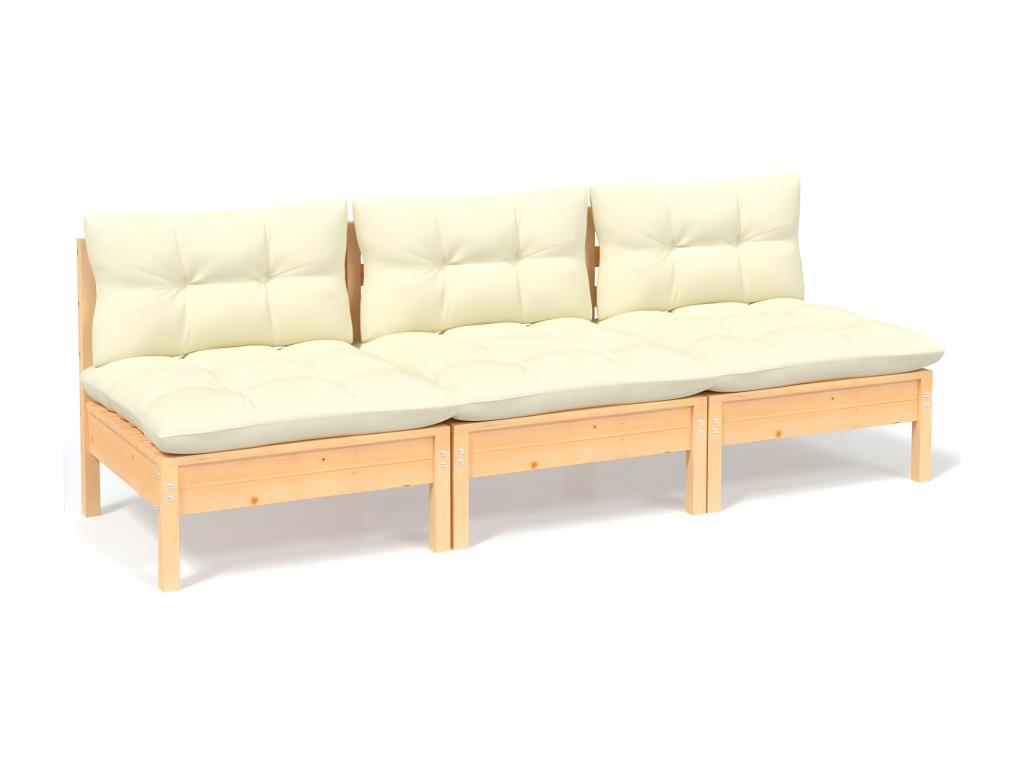 3-seater garden sofa and cream cushions. Solid pine wood.