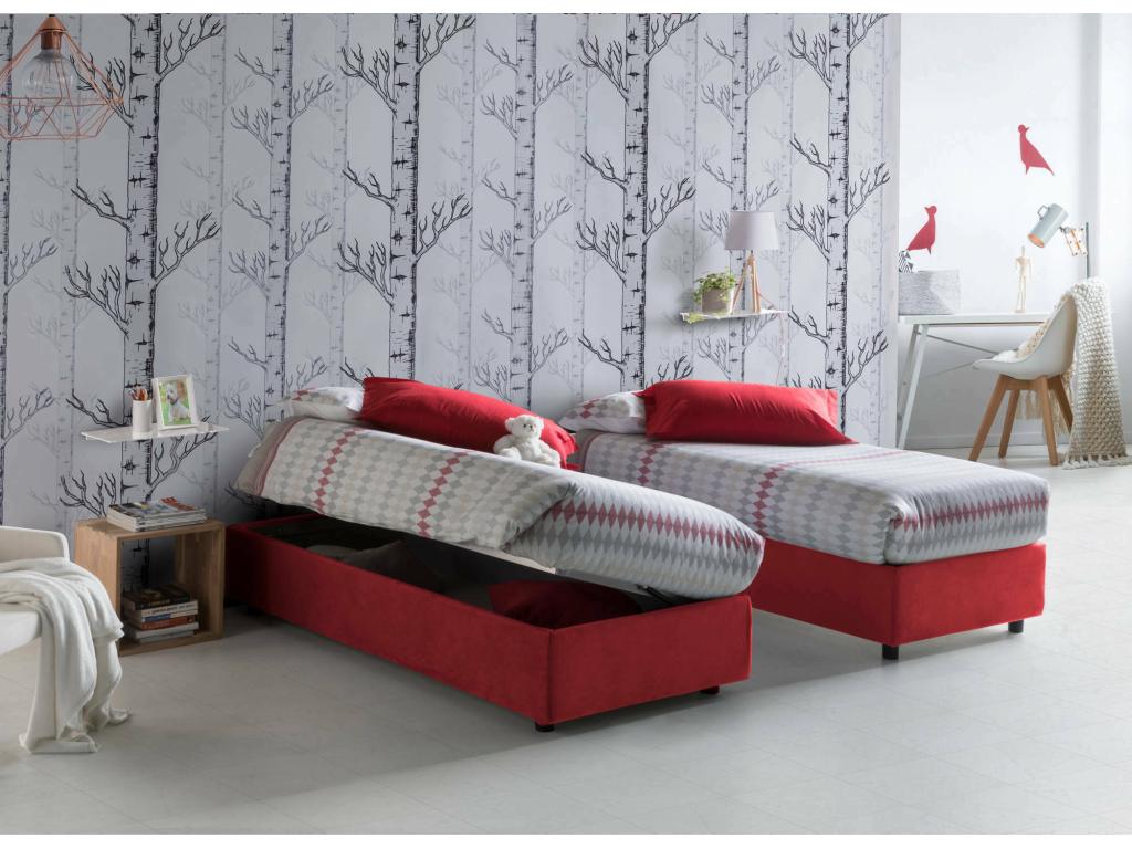Doucezen Single Bed with Storage Bed and Fabric Upholstery, Made in Italy, Side Opening, Suitable for 80x190 cm Mattress, Red