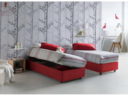 Doucezen Single Bed with Storage Bed and Fabric Upholstery, Made in Italy, Side Opening, Suitable for 80x190 cm Mattress, Red