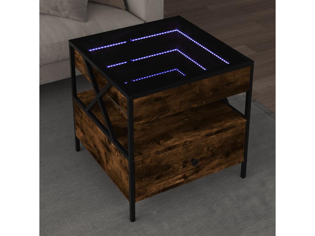 Homzora coffee table with LED, smoked oak, 50x50x51 cm