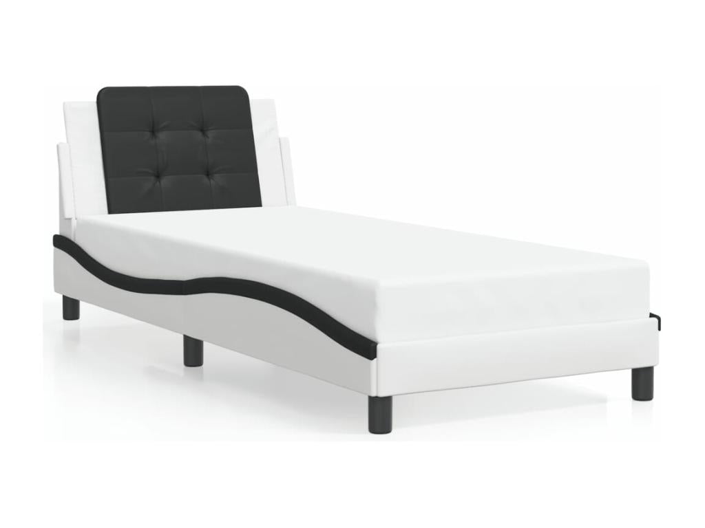 Bed frame with LED lighting, mattress not included, white and black, 100x200 cm