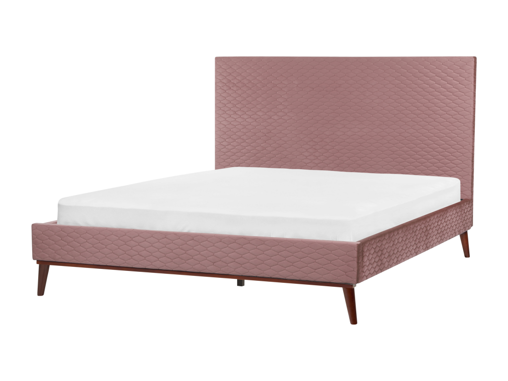 Homzora Velvet Bed with Slatted Base 160x200 cm Pink