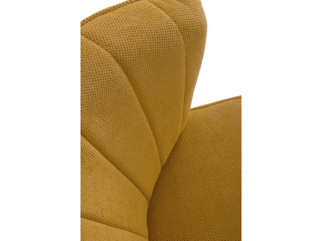 Set of 4 mustard-colored upholstered chairs with black metal legs