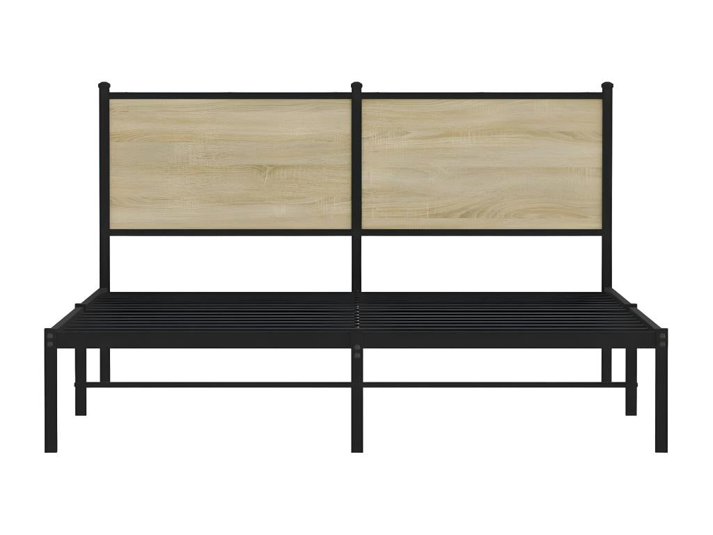 Metal bed frame with oak headboard, Homzora, 150x200 cm