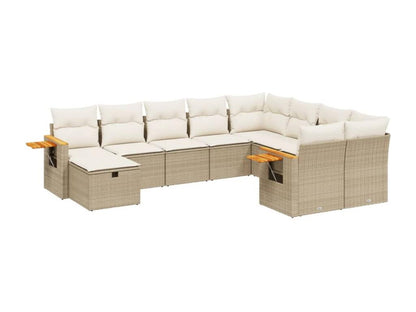 Garden furniture set with cushions, 10 pieces, beige woven resin