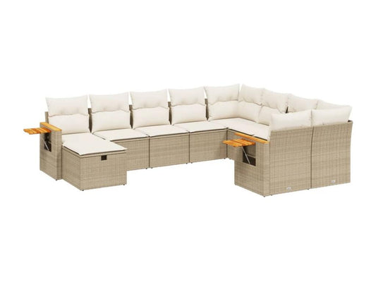 Garden furniture set with cushions, 10 pieces, beige woven resin