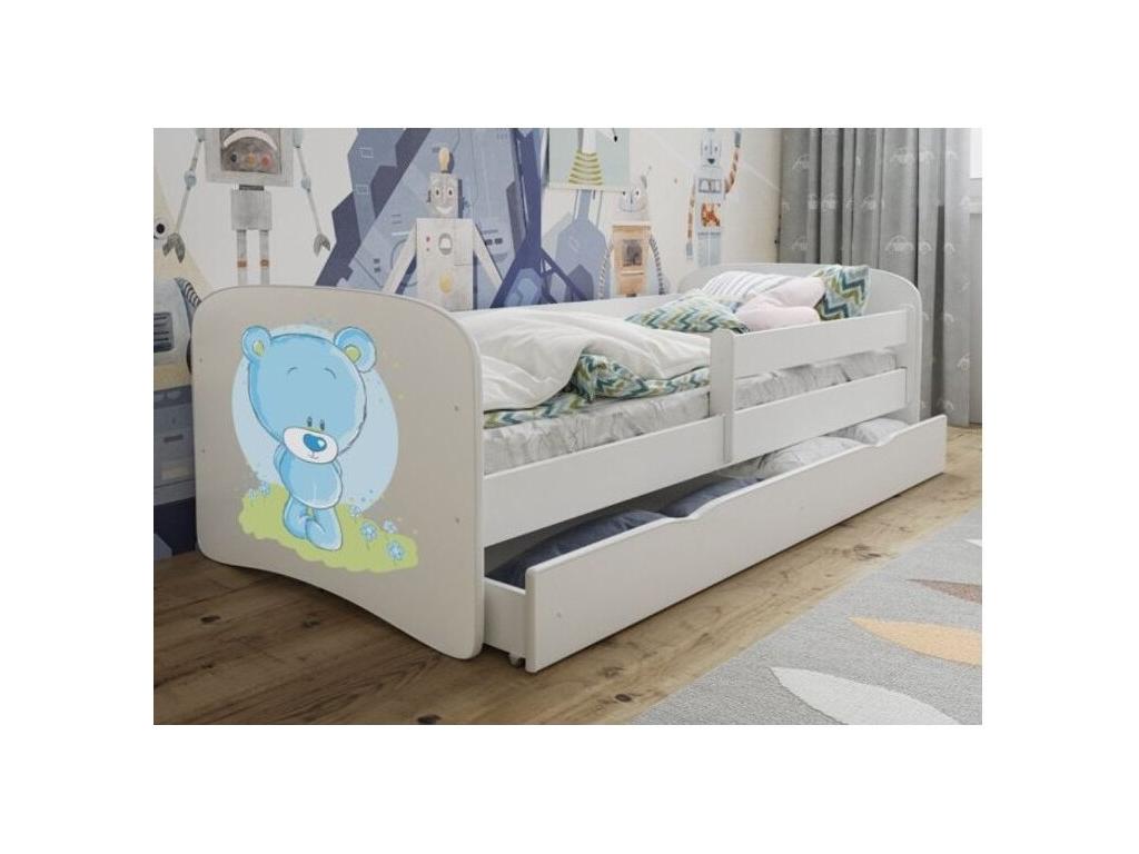 Teddy bear children's bed with slatted base and removable safety rail - Meubiana - Foam mattress - 80x160 - Drawers