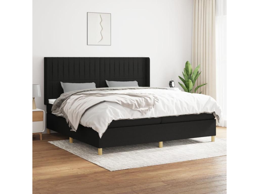Upholstered bed base with mattress, black, 200x200 cm, fabric