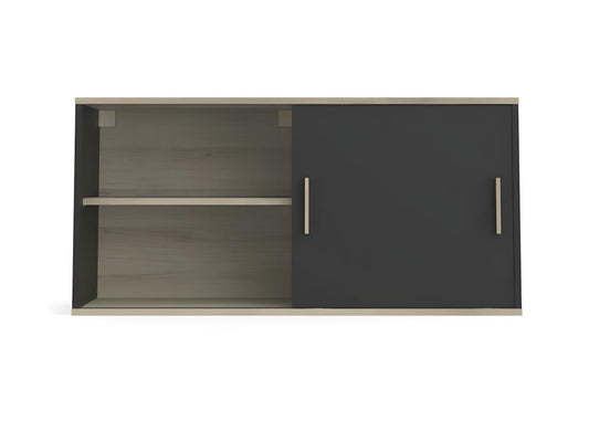 Kitchen wall cabinet with 1 sliding door, Black/Wood - Meubiana - W 120 x D 39 x H 60 cm