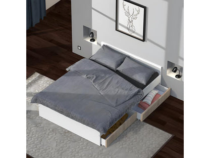 Meubiana bed 140x190 cm with 2 drawers / Whitewashed Oak and White finish
