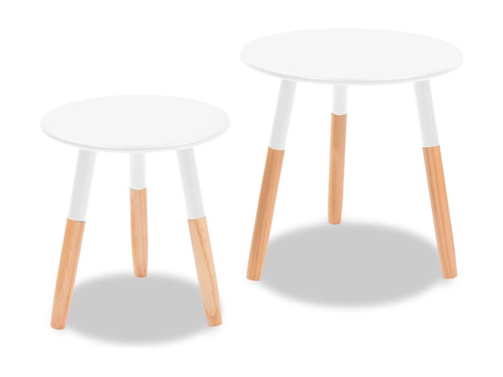Set of 2 side tables, solid pine wood, white