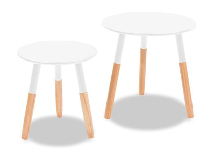 Set of 2 side tables, solid pine wood, white