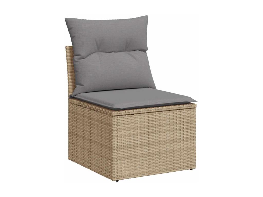 5-piece garden furniture set with cushions, beige woven resin
