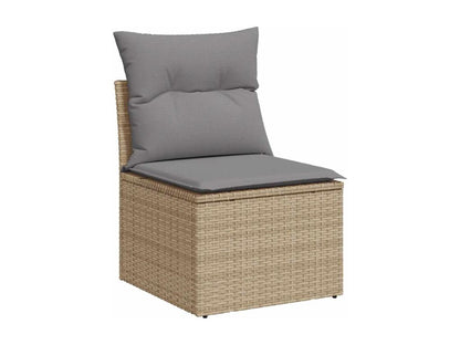 5-piece garden furniture set with cushions, beige woven resin