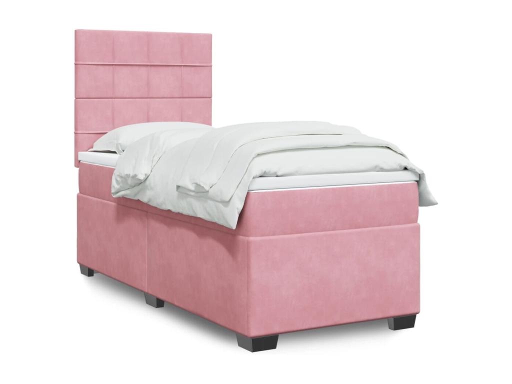 Homzora bed base and mattress, Pink 80x200 cm Velvet