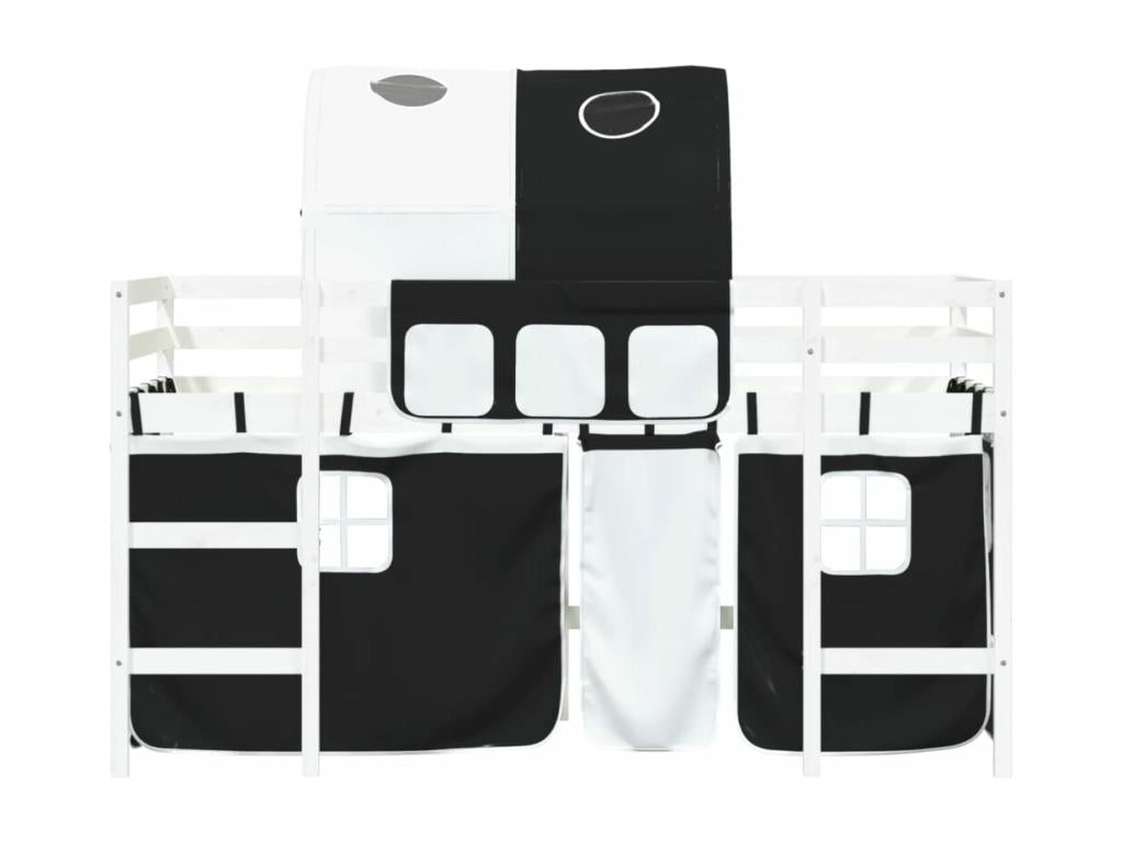 Children's loft bed and tunnel, black and white, 90x190 cm, solid pine