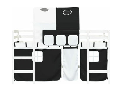 Children's loft bed and tunnel, black and white, 90x190 cm, solid pine