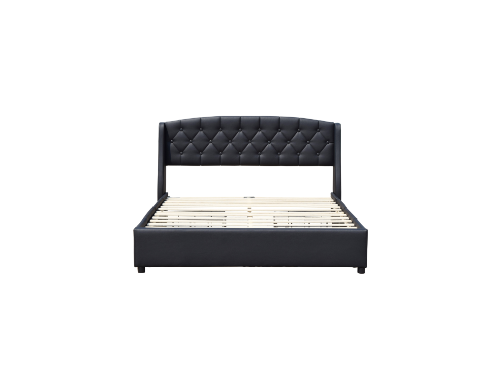 Meubiana - Sturdy and Comfortable 120x190 Bed with Slatted Base, 4 Drawers, Black Headboard, 4cm Legs - 13 Sides