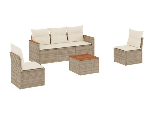 Garden furniture set with cushions, 6 pieces, beige woven resin