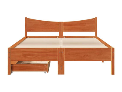 Bed frame with drawers, brown wax finish, 140x200cm, solid pine wood