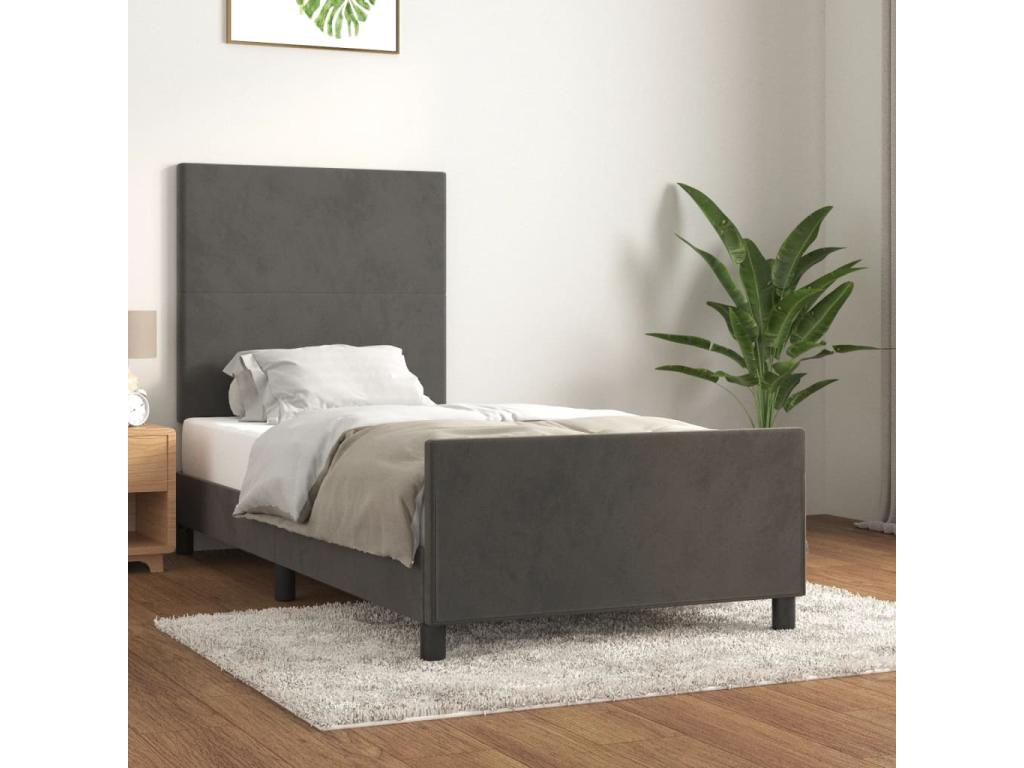 Dark grey velvet bed frame (80x200 cm) without mattress