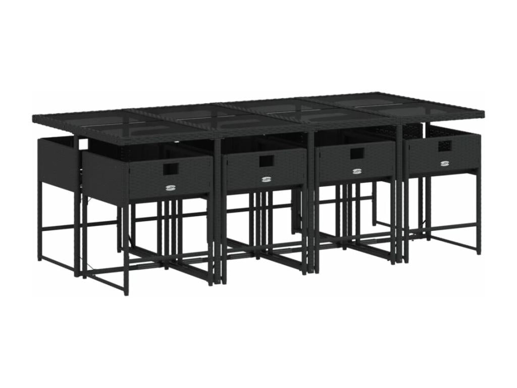 9-piece garden dining set with cushions, black resin wicker