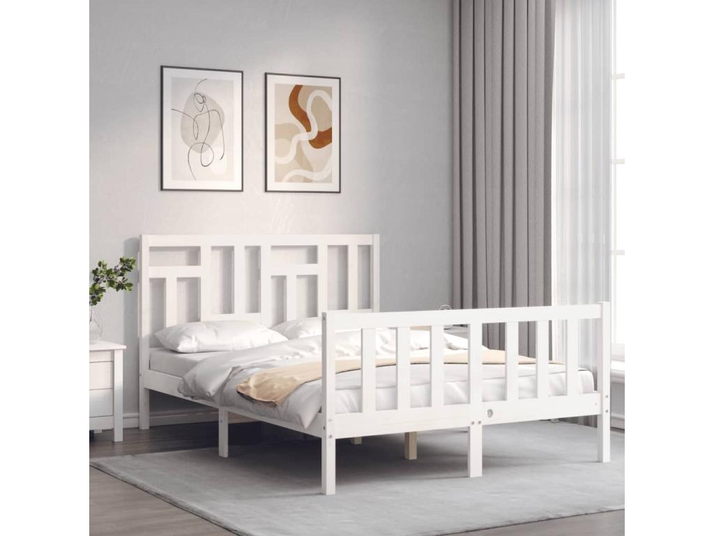 Bed frame without mattress, white, solid pine wood