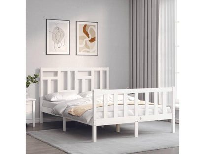 Bed frame without mattress, white, solid pine wood
