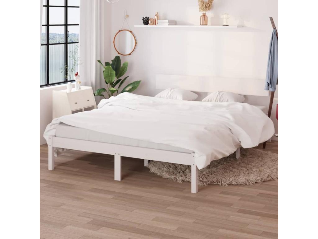 White bed frame, solid pine wood, 140x200 cm