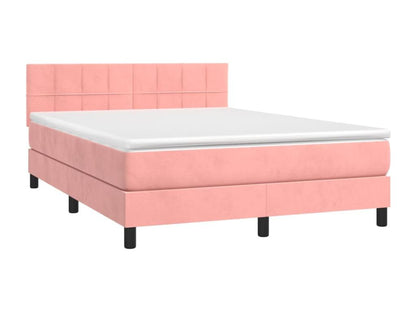 Upholstered bed base with mattress and LED light, Pink, 140x190 cm, Velvet