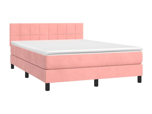 Upholstered bed base with mattress and LED light, Pink, 140x190 cm, Velvet