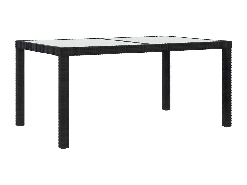 Garden table 150x90x75cm Tempered glass and woven resin Black