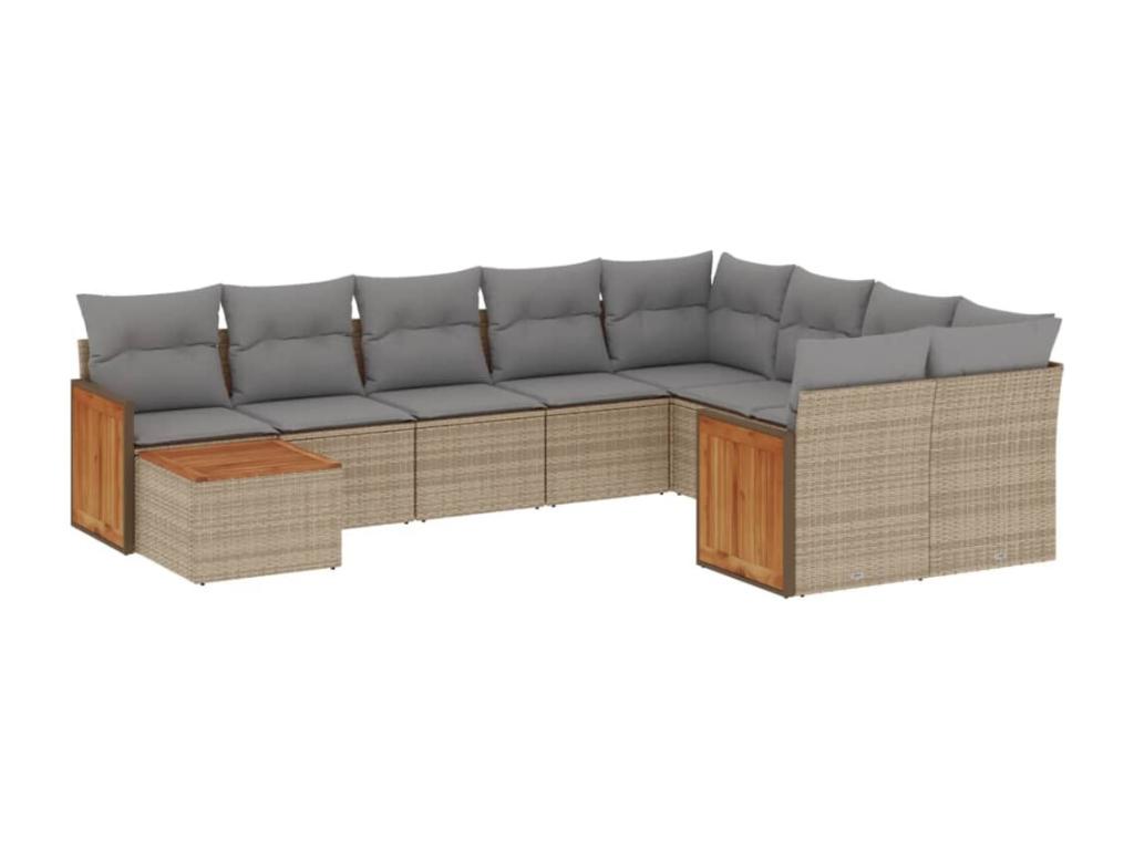 10-piece beige resin wicker garden furniture set with cushions
