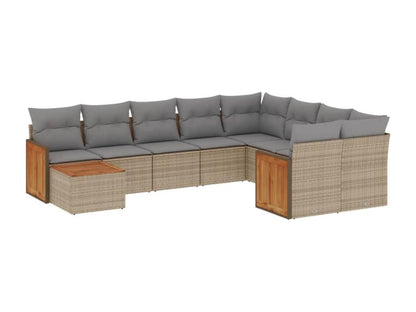 10-piece beige resin wicker garden furniture set with cushions