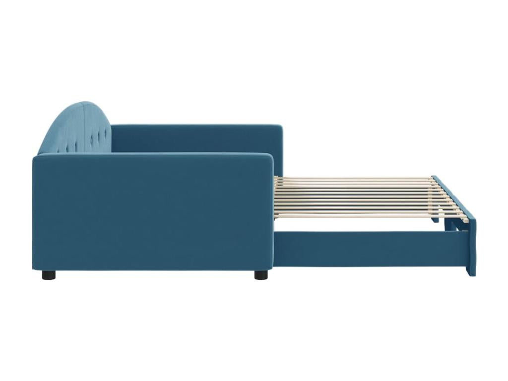 Daybed with pull-out bed, blue, 100x200 cm, velvet