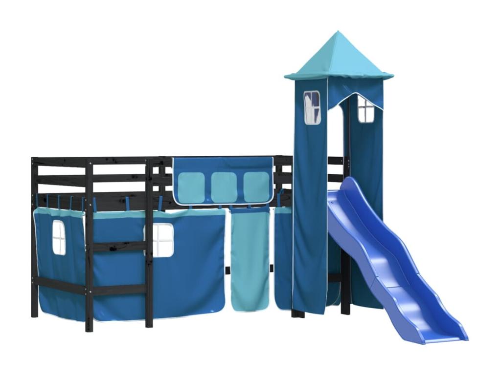 Children's loft bed with tower, mattress not included, blue, 90x190 cm