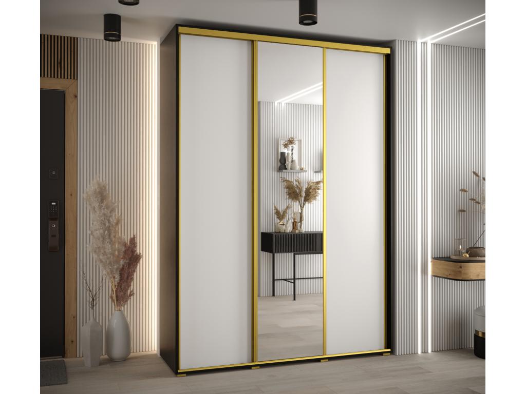 Homzora 3-Door Sliding Wardrobe 235.2/180/45 3 Doors Black/White/Gold